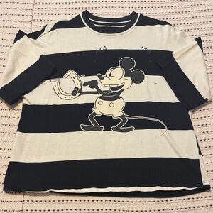 Disney Mickey Mouse Striped Short Sleeve Shirt - Black & Cream